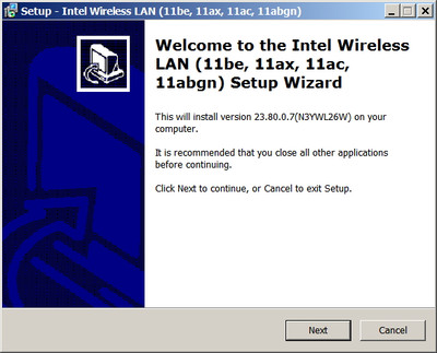 Intel Wireless Lan drivers version 23.80.0.7